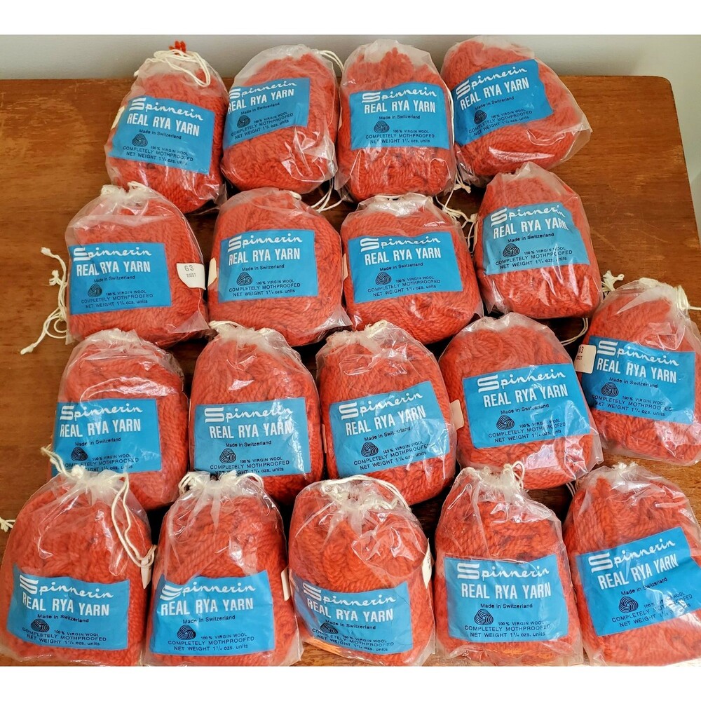 Vintage Spinnerin Real Rya Yarn 18 Packs Rust Burnt Orange 100% Precut Rug Wool